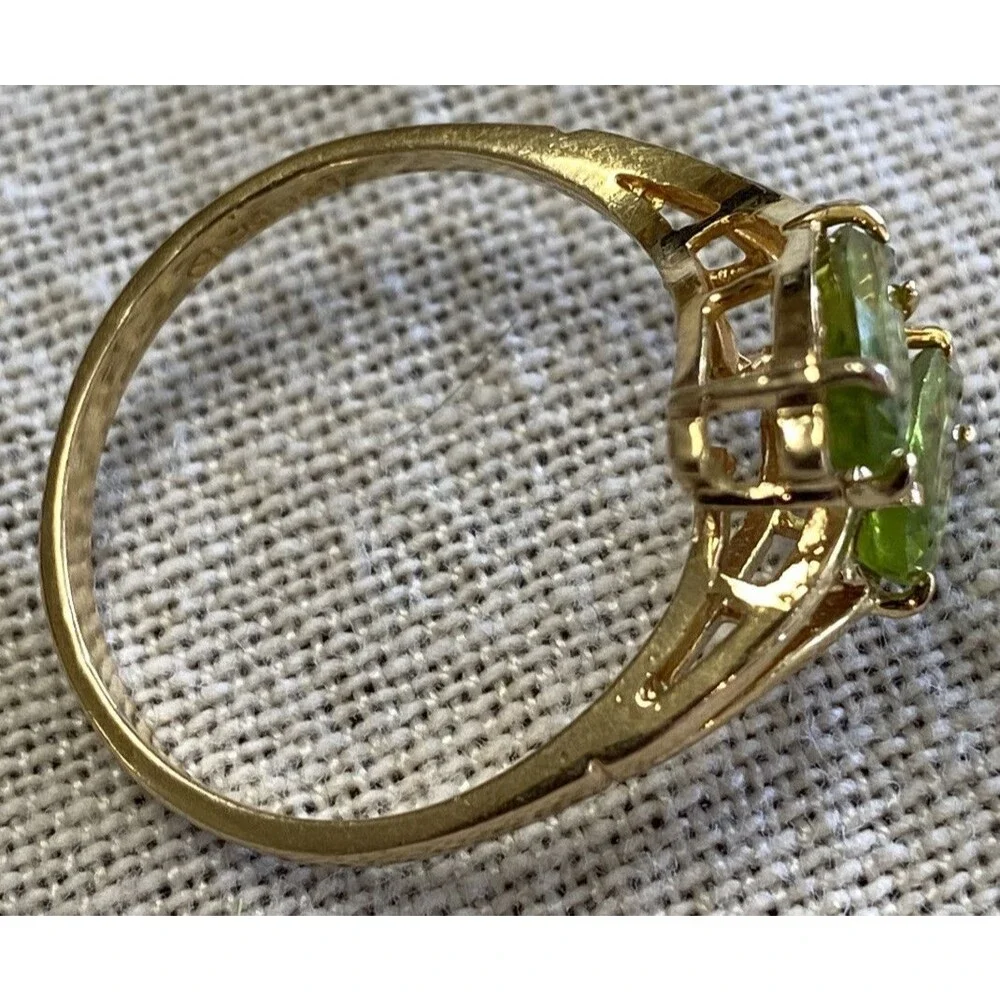 18K YG Electroplate 2.00 CT Marquise Cut Simulated Peridot Two Stone Ring